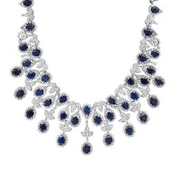 18K White Gold 75.40ct Sapphire and 17.95ct Diamond Necklace and Earring Set