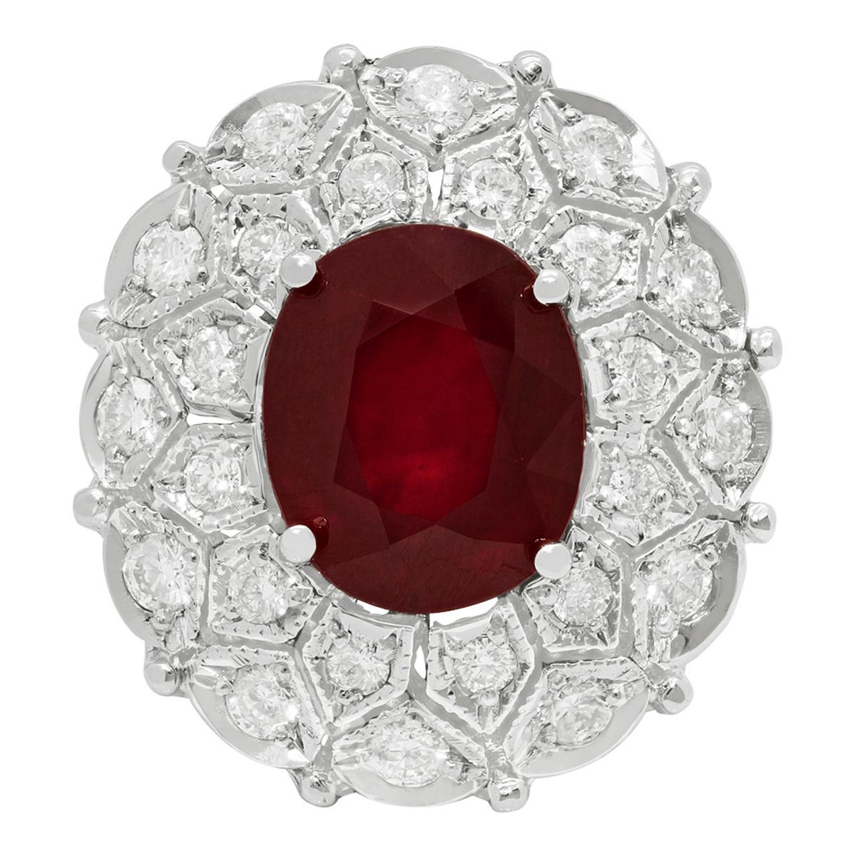 14K Gold 10.51ct Ruby and 1.76ct Diamond Ring