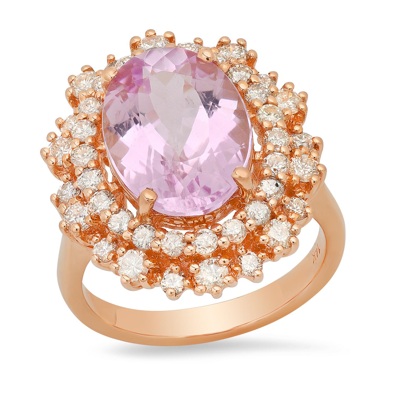 14K Rose Gold Setting with 7.5ct Kunzite and 1.48ct Diamond Ring