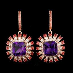 14K Rose Gold 18.76ct Amethyst 2.92ct Sapphire and 2.10ct Diamond Earrings