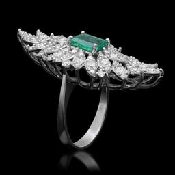 14K White Gold 2.01ct Emerald and 3.26ct Diamond Ring