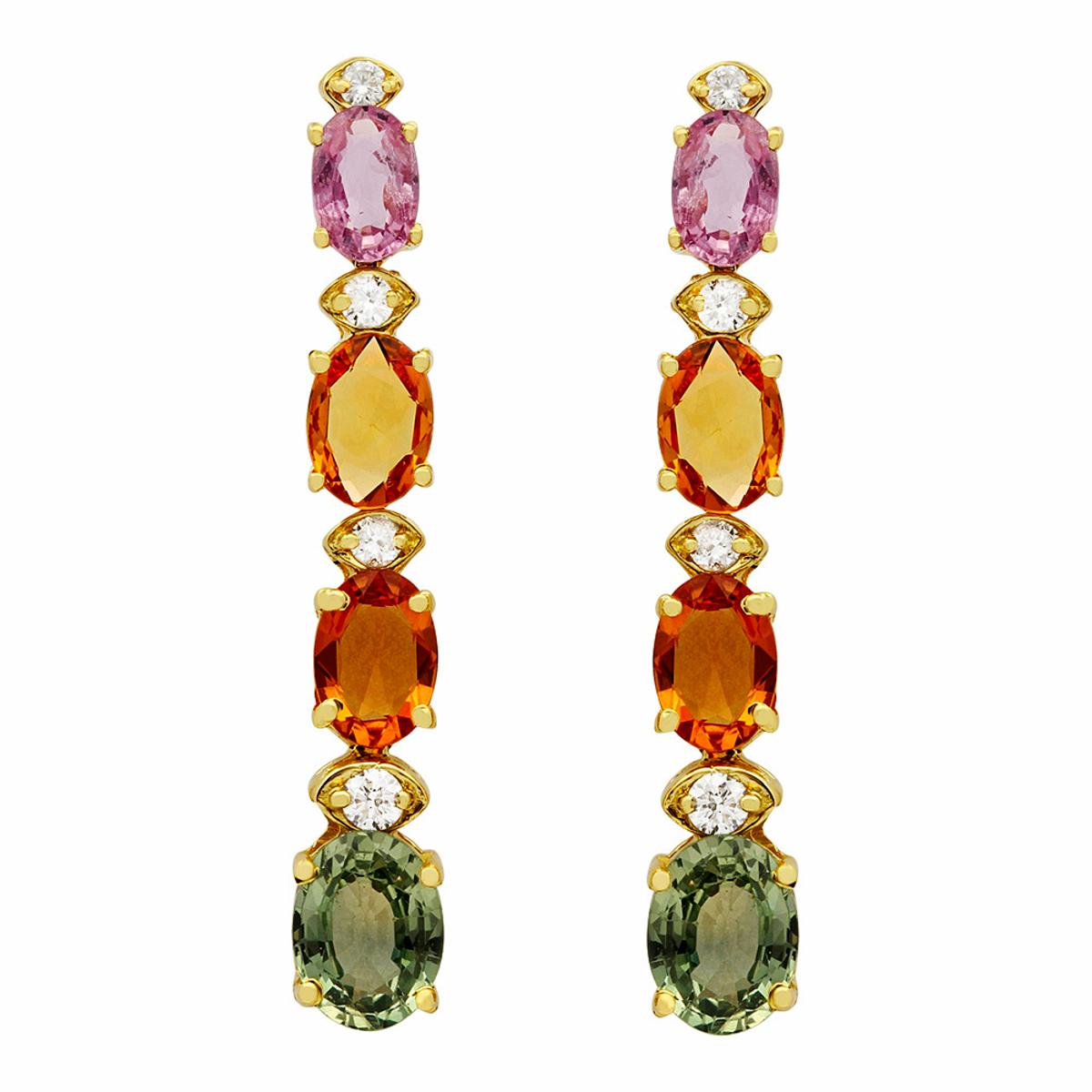 14k Yellow Gold 7.06ct Sapphire 0.32ct Diamond Earrings