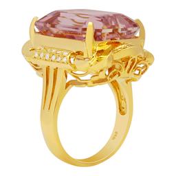 14k Yellow Gold 26.90ct Kunzite 0.28ct Diamond Ring