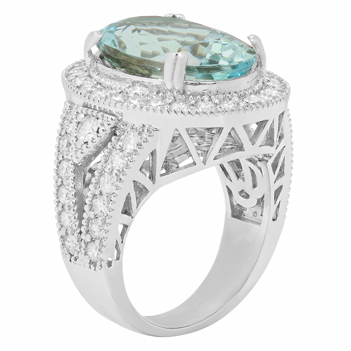 14k White Gold 9.46ct Aquamarine 1.91ct Diamond Ring