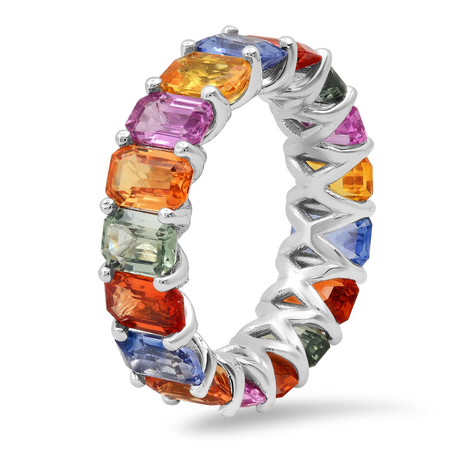 14K White Gold and 4.51ct Multi colored Sapphire Eternity Band
