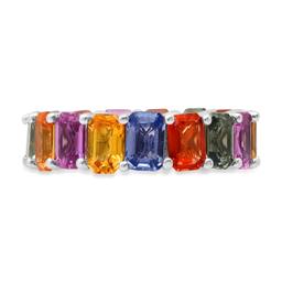 14K White Gold and 4.51ct Multi colored Sapphire Eternity Band