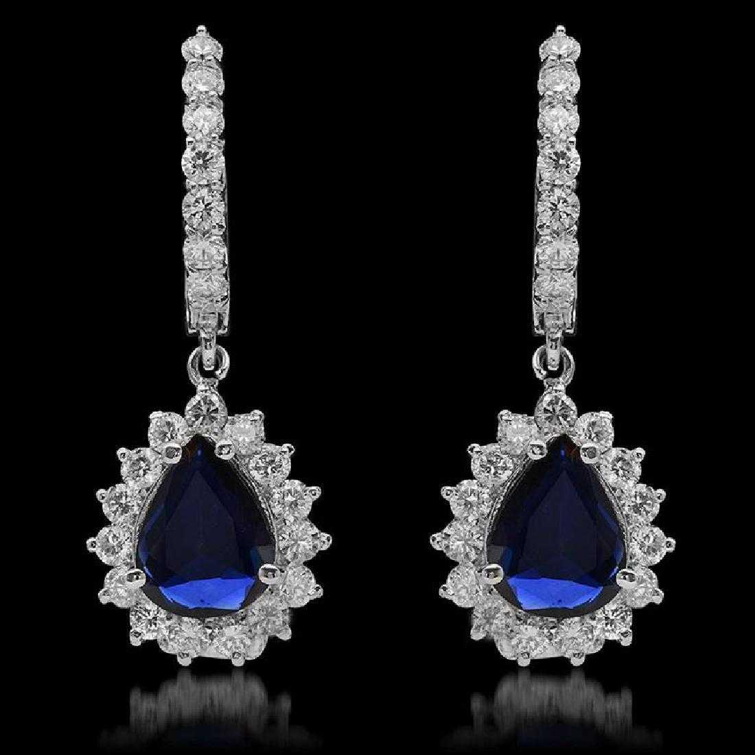 14K White Gold 1.90ct Sapphire and 1.52ct Diamond Earrings