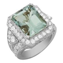 14k White Gold 9.65ct Aquamarine 2.12ct Diamond Ring