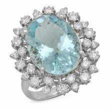 14K White Gold 8.19ct Aquamarine and 1.25ct Diamond Ring