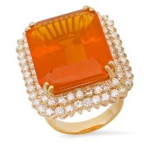 14K Yellow Gold Setting with 20.89ct Fire Opal and 2.70ct Diamond Ring