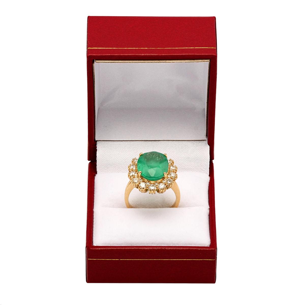 14k Yellow Gold 6.84ct Emerald 1.43ct Diamond Ring