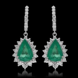 14K Gold 7.49ct Emerald & 2.57ct Diamond Earrings