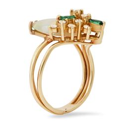 14K Yellow Gold Setting with 2.00ct Opal, 0.15ct Emerald and 0.25ct Diamond Ladies Ring