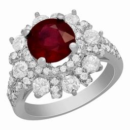 14k White Gold 2.49ct Ruby 2.52ct Diamond Ring