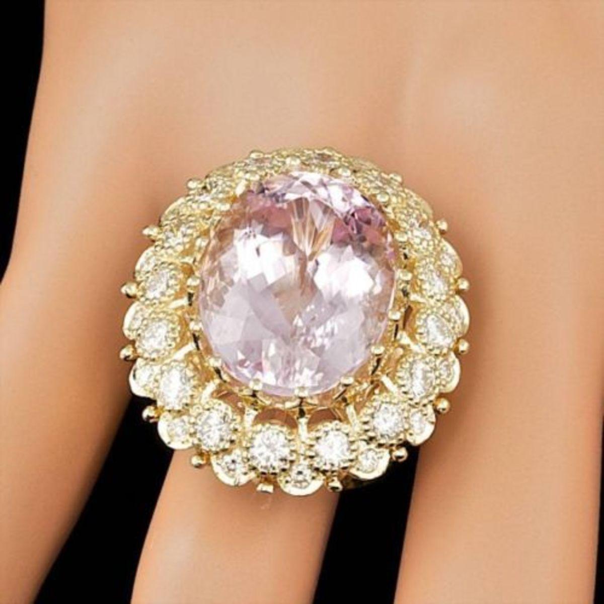 14K Yellow Gold 22.19ct Kunzite and 2.42ct Diamond Ring