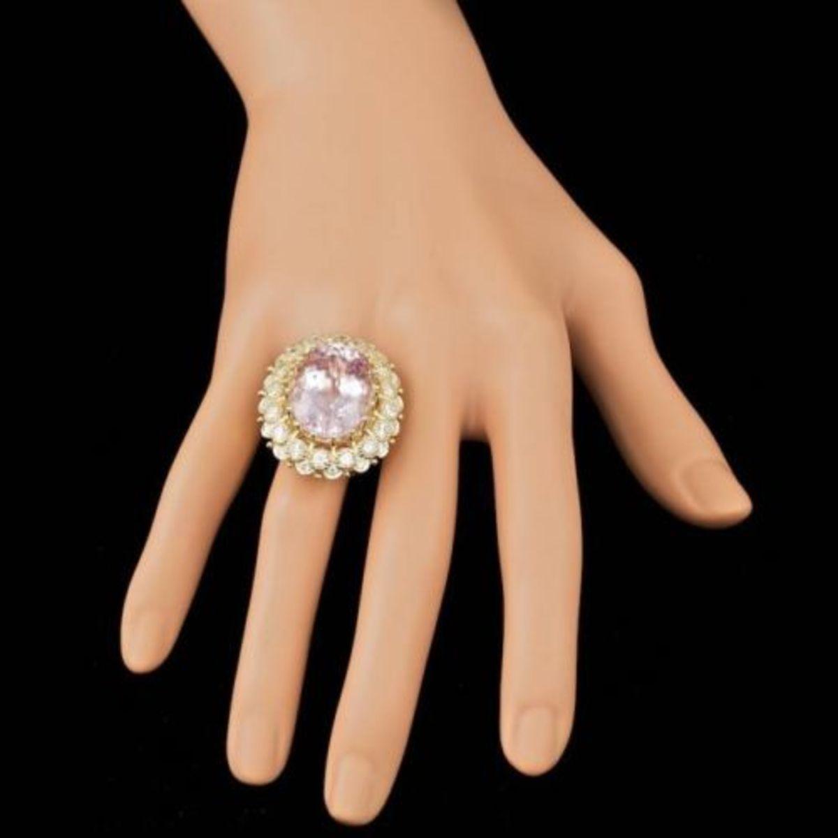 14K Yellow Gold 22.19ct Kunzite and 2.42ct Diamond Ring