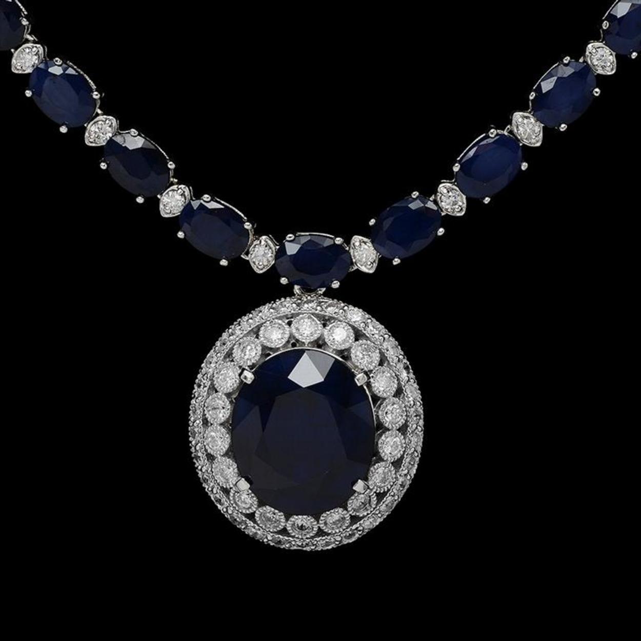 14K Gold 51.02 ct Sapphire & 3.31 ct Diamond Necklace