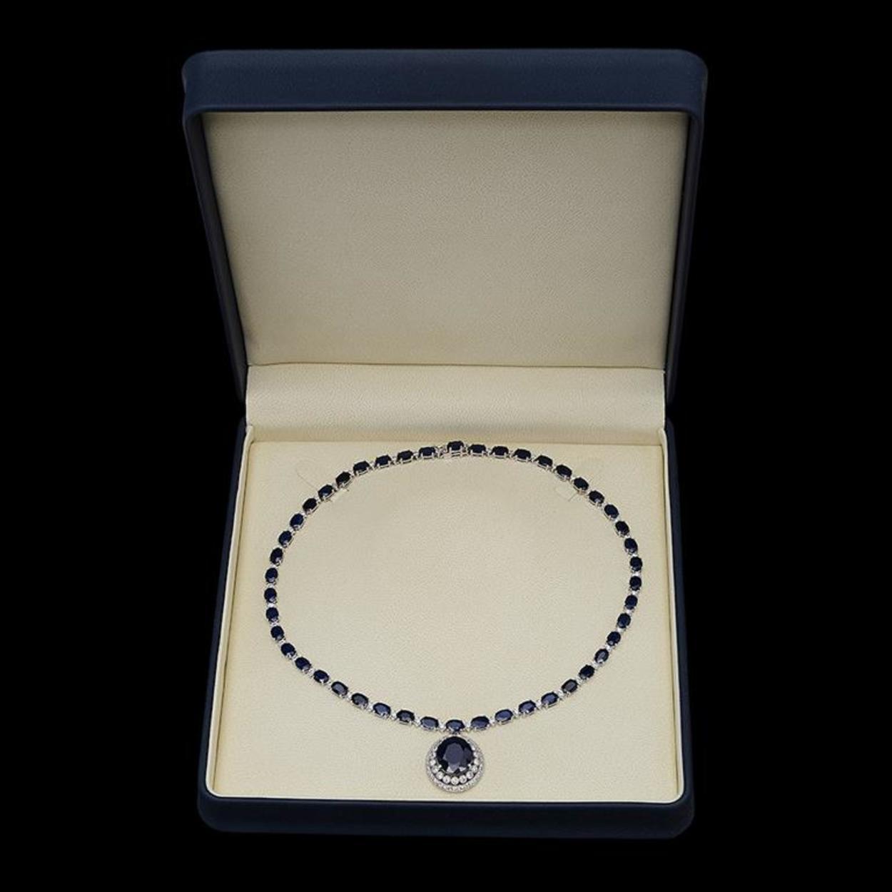 14K Gold 51.02 ct Sapphire & 3.31 ct Diamond Necklace