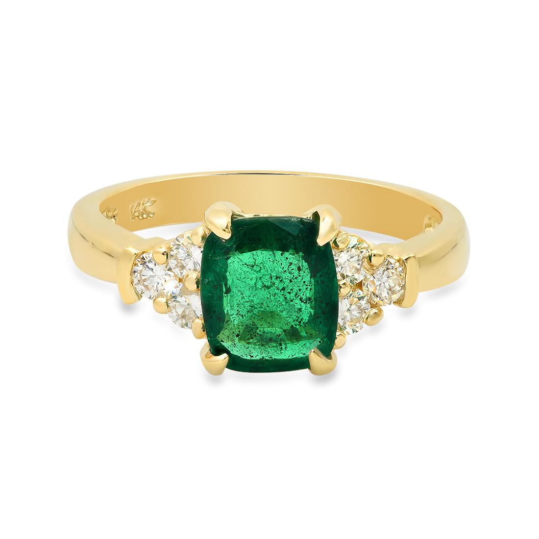 14K Yellow Gold 1.48ct Emerald and 0.25ct Diamond Ring