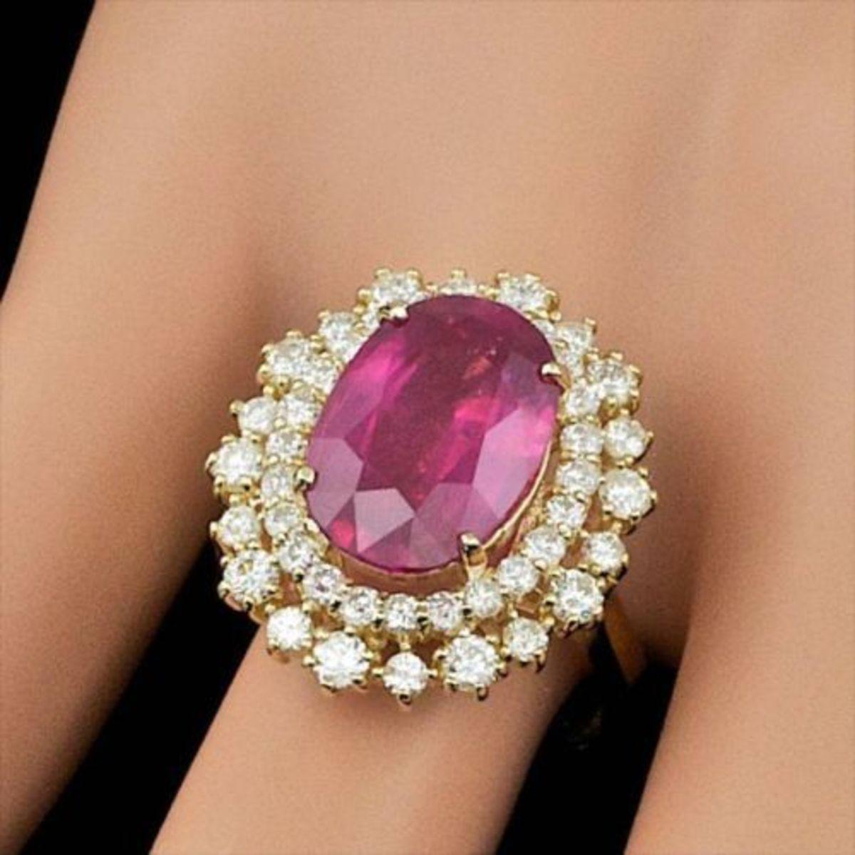 14K Yellow Gold 6.82ct Ruby and 1.51ct Diamond Ring