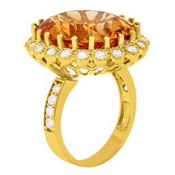 14k Yellow Gold 16.12ct Citrine 1.08ct Diamond Ring