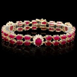 14K Gold 26.21ct Ruby 1.27ct Diamond Bracelet