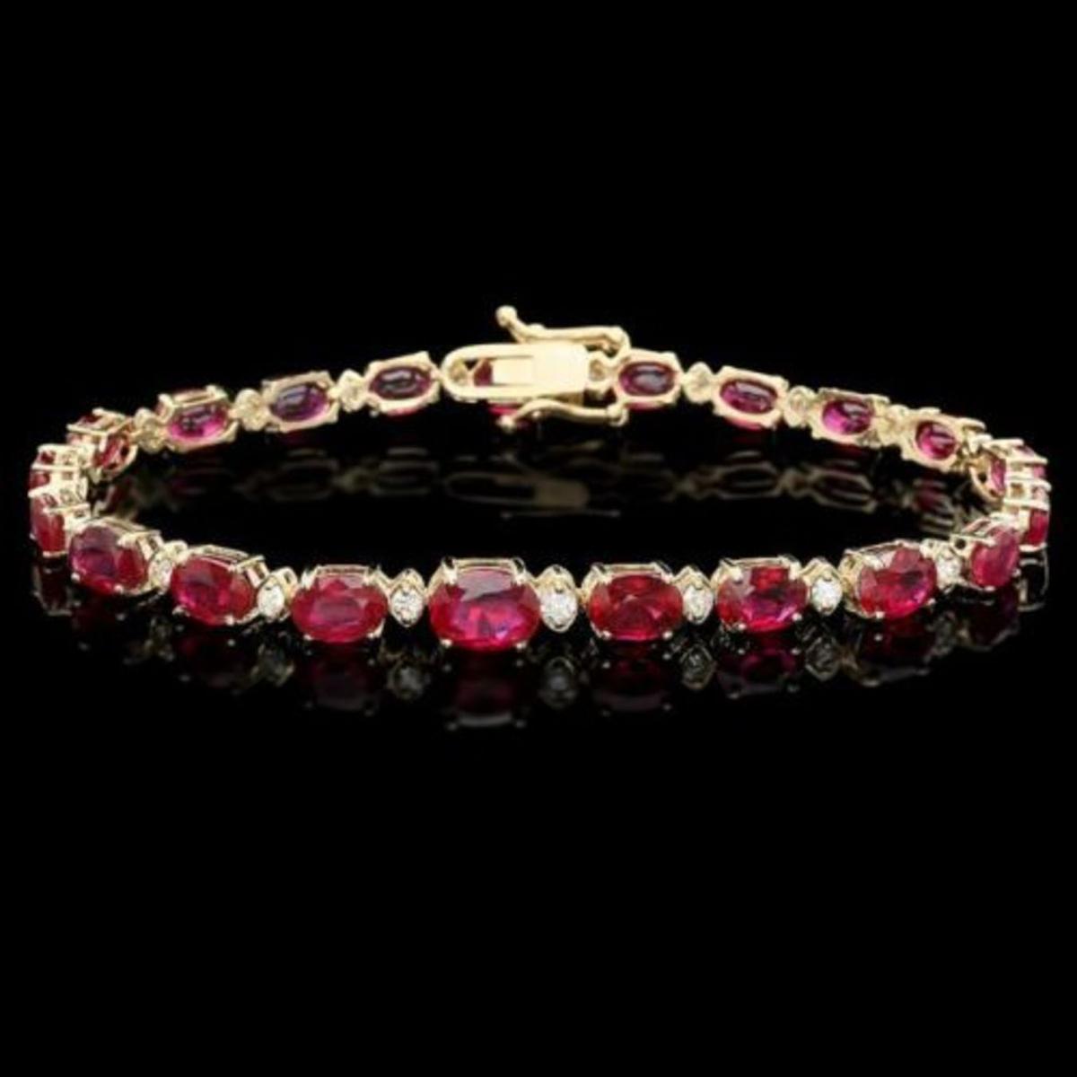 14K Gold 16.71ct Ruby 0.69ct Diamond Bracelet