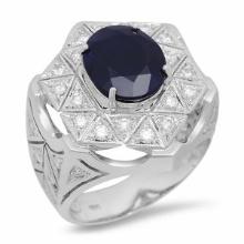 14K White Gold 5.19ct Sapphire and 1.09ct Diamond Ring