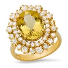 14K Yellow Gold 4.39ct Yellow Beryl and 1.63ct Diamond Ring