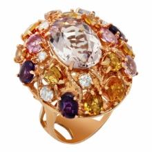 14k Rose Gold 7.50ct Morganite 5.78ct Sapphire 0.58ct Diamond Ring