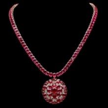 14K Yellow Gold 94.35ct Ruby and 1.20ct Diamond Necklace