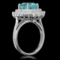 14K White Gold 5.29ct Aquamarine and 1.55ct Diamond Ring