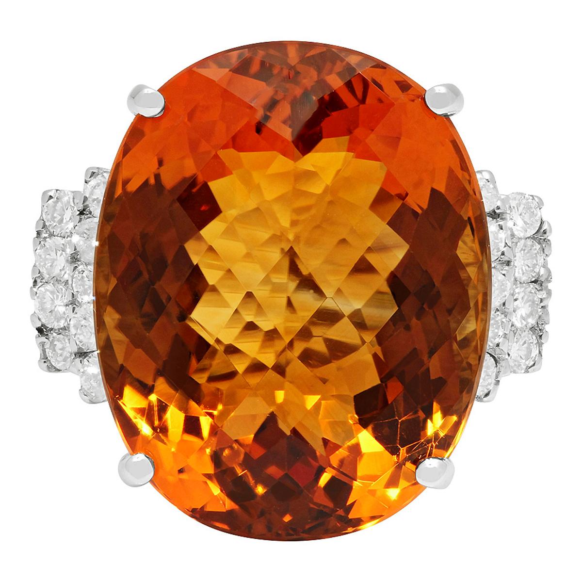 14k White Gold 26.97ct Citrine 0.81ct Diamond Ring