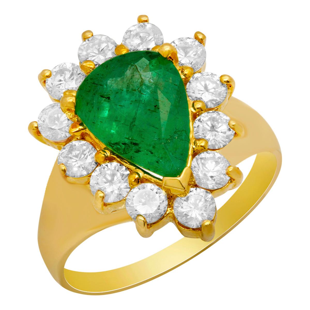 14k Yellow Gold 1.89ct Emerald 1.19ct Diamond Ring