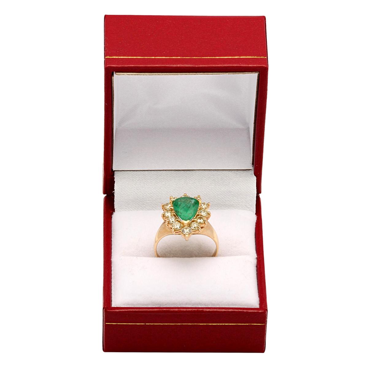 14k Yellow Gold 1.89ct Emerald 1.19ct Diamond Ring