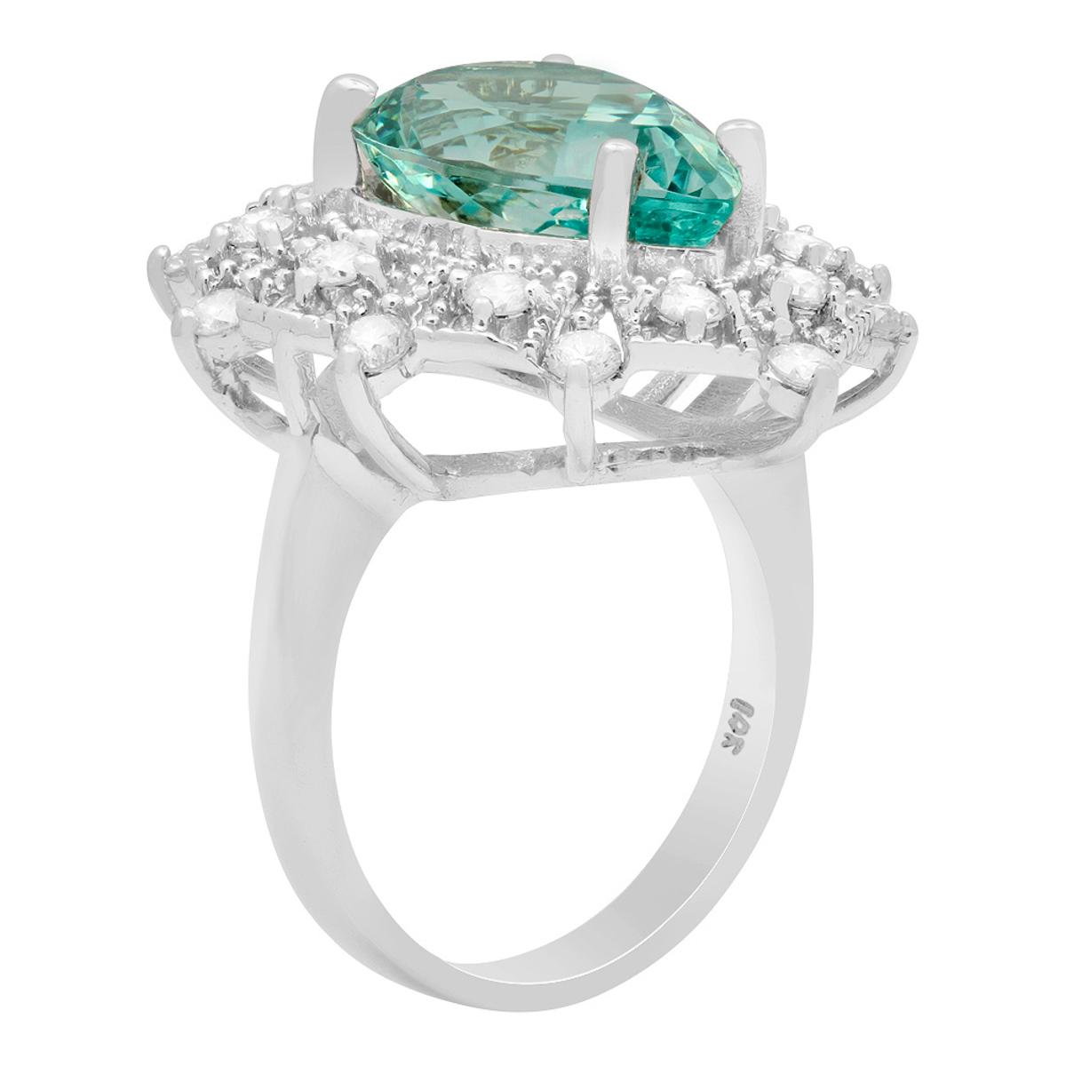 14k White Gold 5.57ct Aquamarine 0.97ct Diamond Ring