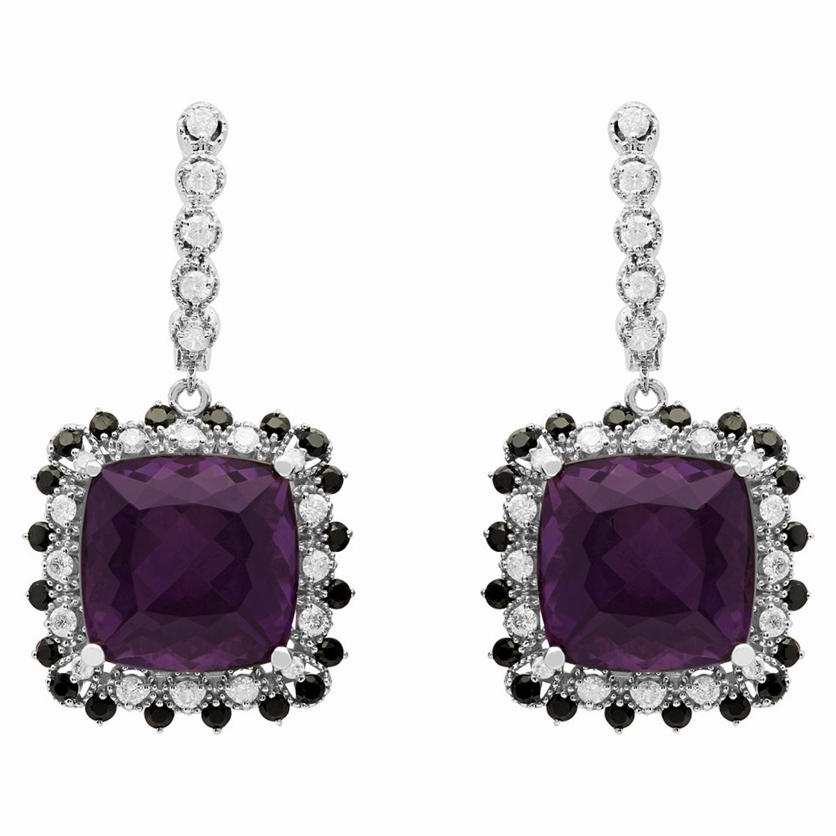 14k White Gold 23.91ct Amethyst & 1.68ct Sapphire 1.15ct Diamond Earrings