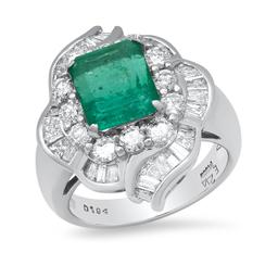 Platinum Setting with 2.44ct Emerald and 1.94ct Diamond Ladies Ring