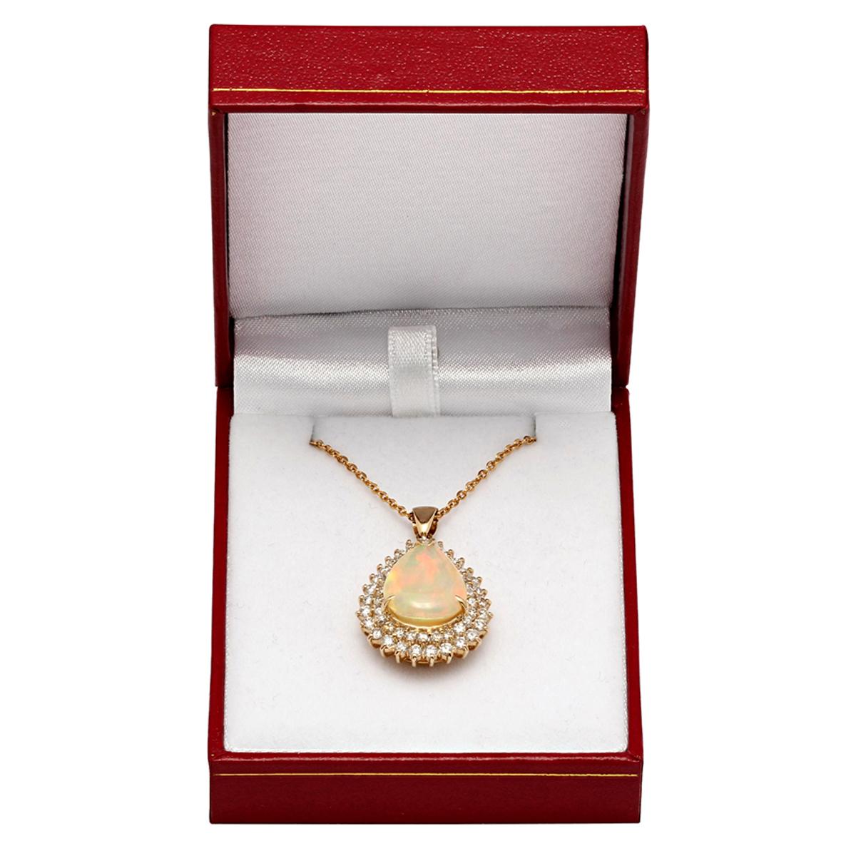 14k Yellow Gold 6.68ct Opal 1.91ct Diamond Pendant