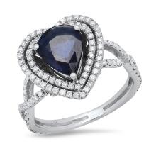 14K White Gold Setting with 2.50ct Sapphire and 1.00ct Diamond Ladies Ring