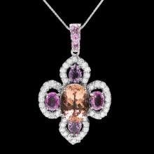 14K Gold 7.17ct Morganite 4.07ct Sapphire and 2.13ct Diamond Pendant