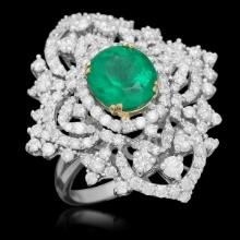 14K White Gold 3.33ct Emerald and 3.26ct Diamond Ring