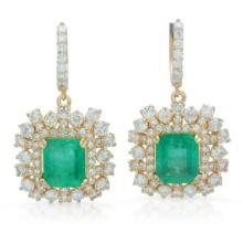 14K Gold 6.41ct Emerald 5.91ct Diamond Earrings