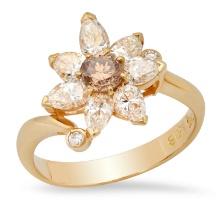 18K Yellow Gold Setting with 0.33ct Fancy Brown Center Diamond and 1.51tcw Diamond Ladies Ring