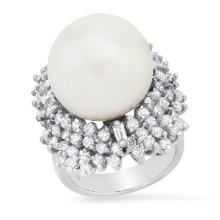 14K White Gold with 15MM South Seas Pearl and 1.76ct Diamond Ring