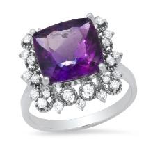 14K White Gold 5.04ct Amethysist and 0.60ct Diamond Ring