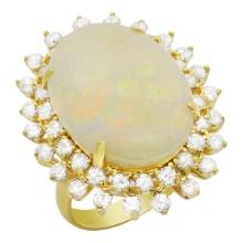 14k Yellow Gold 10.84ct White Opal 2.04ct Diamond Ring