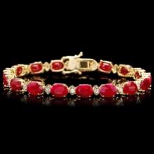 14K Gold 25.08ct Ruby 1.01ct Diamond Bracelet