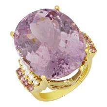 14k Yellow Gold 40.01ct Kunzite 0.34ct Pink Sapphire 0.37ct Diamond Ring