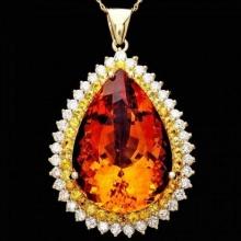 14K Gold 37.13ct Citrine 1.47ct Sapphire and 1.90ct Diamond Pendant